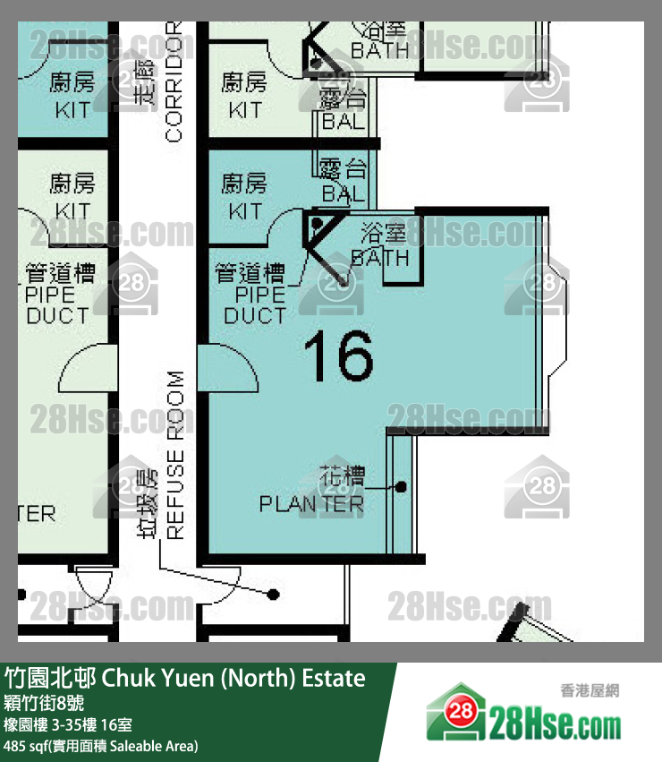 竹園北邨 橡園樓28樓 16室 平面圖