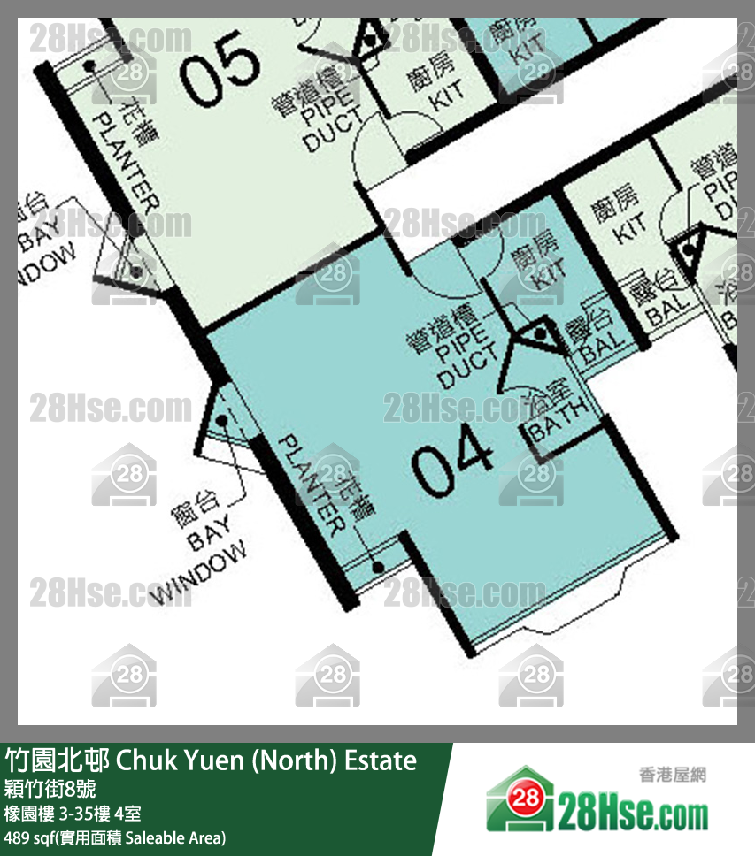竹園北邨 橡園樓17樓 4室 平面圖