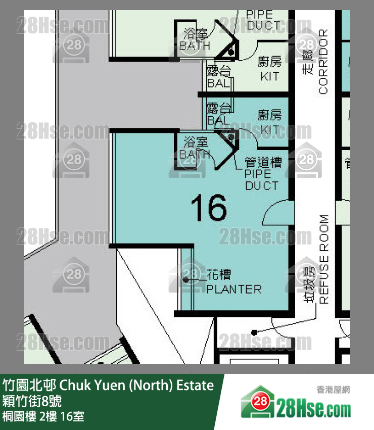 竹園北邨 桐園樓2樓 16室 平面圖