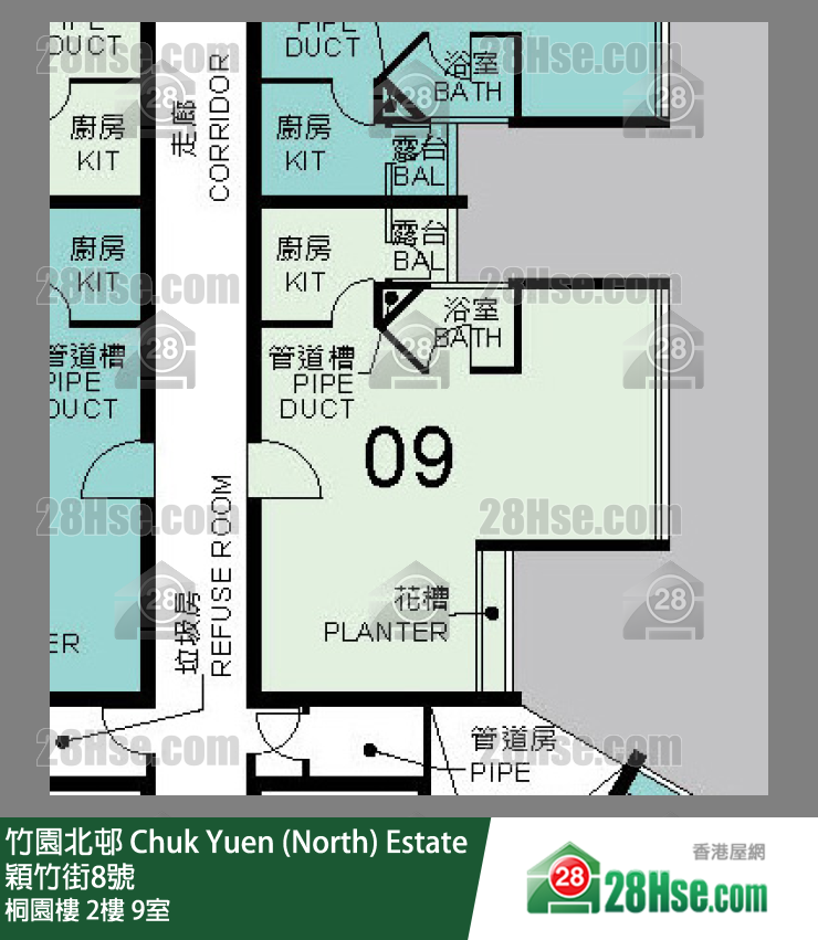 竹園北邨 桐園樓2樓 9室 平面圖