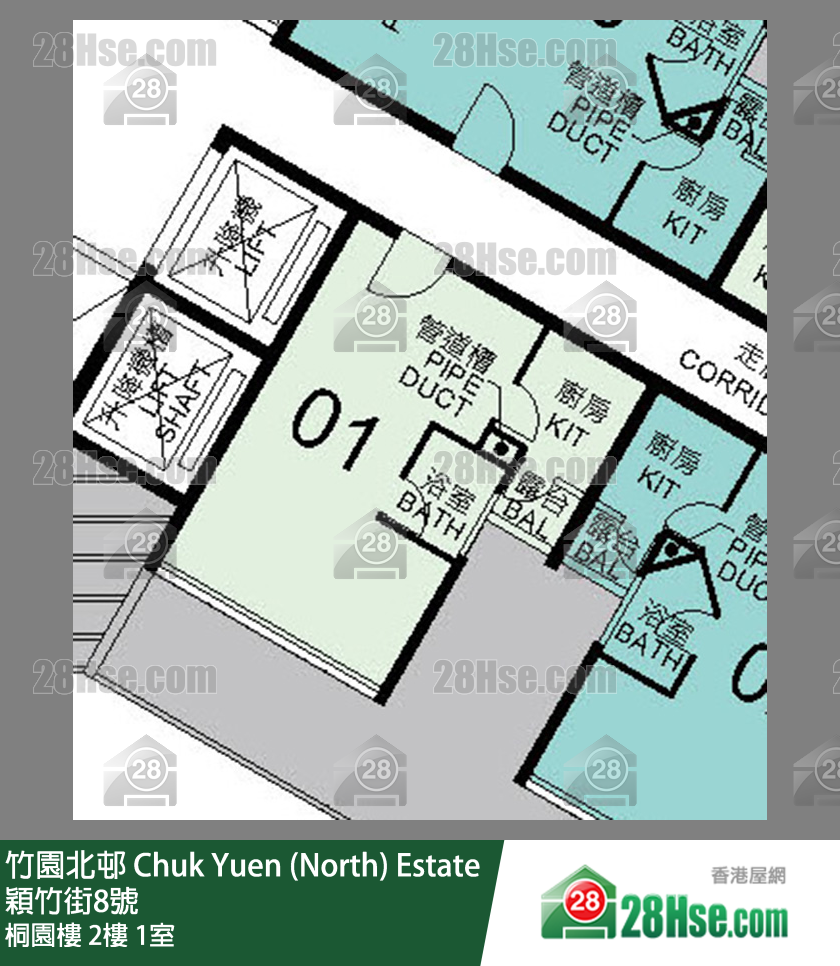 竹園北邨 桐園樓2樓 1室 平面圖