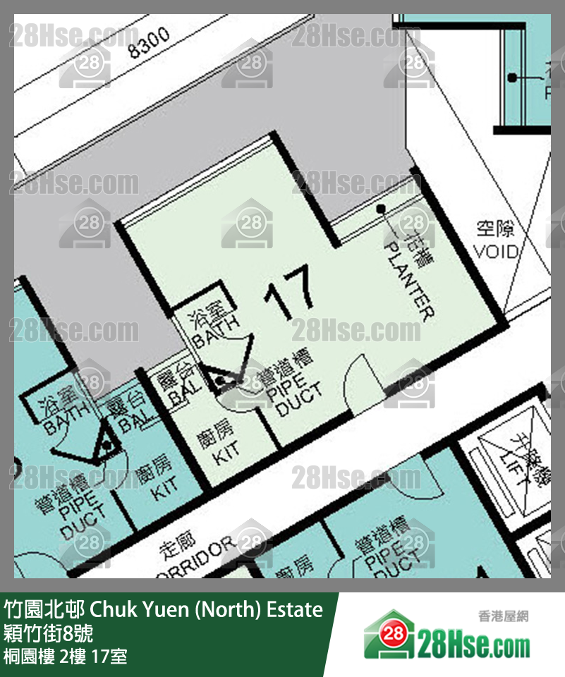 竹園北邨 桐園樓2樓 17室 平面圖
