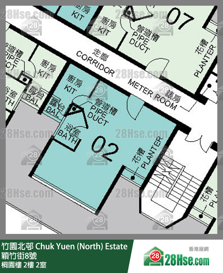 竹園北邨 桐園樓2樓 2室 平面圖
