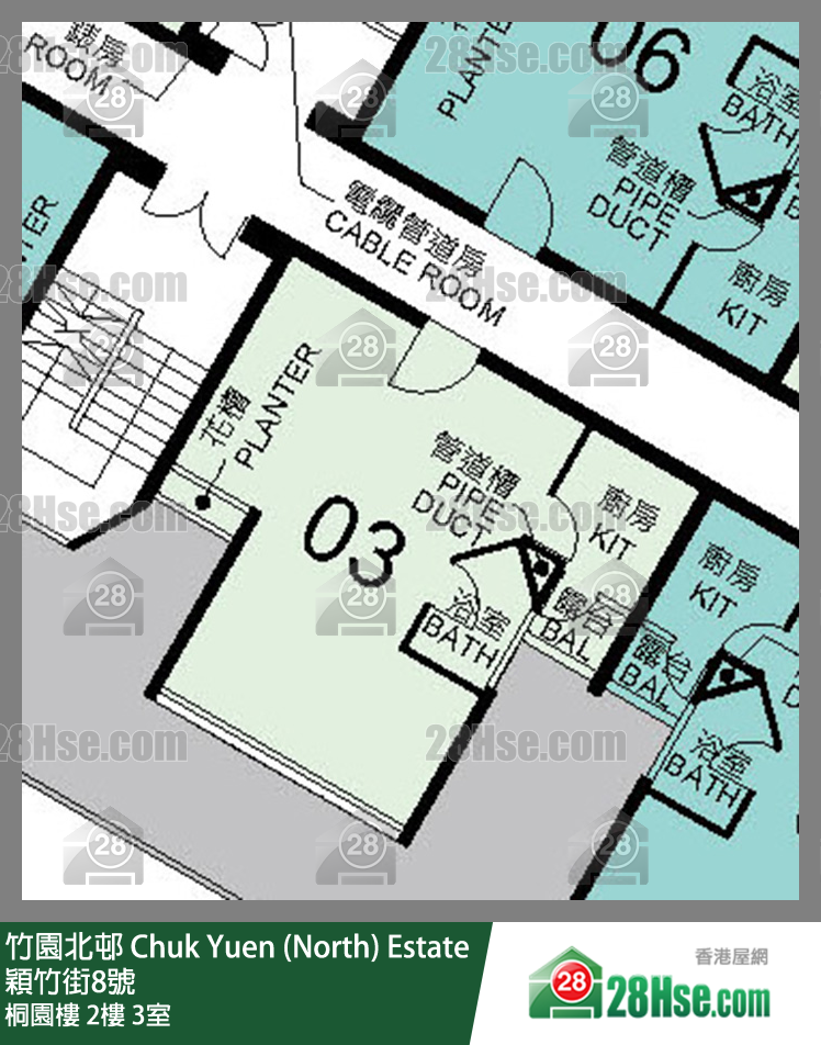 竹園北邨 桐園樓2樓 3室 平面圖