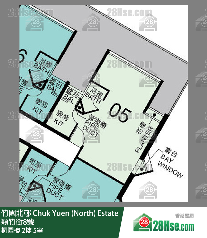 竹園北邨 桐園樓2樓 5室 平面圖