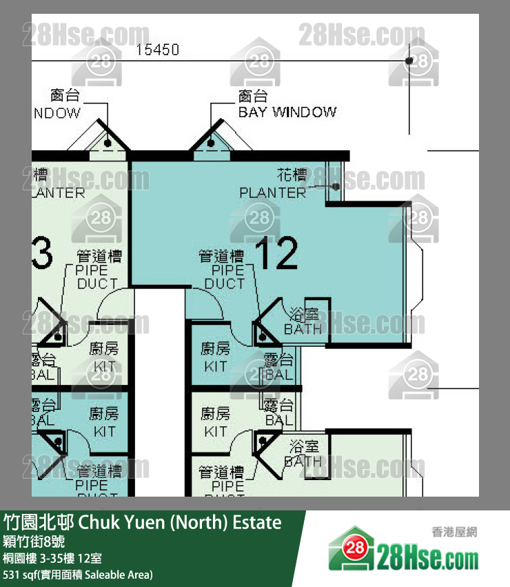 竹園北邨 桐園樓34樓 12室 平面圖