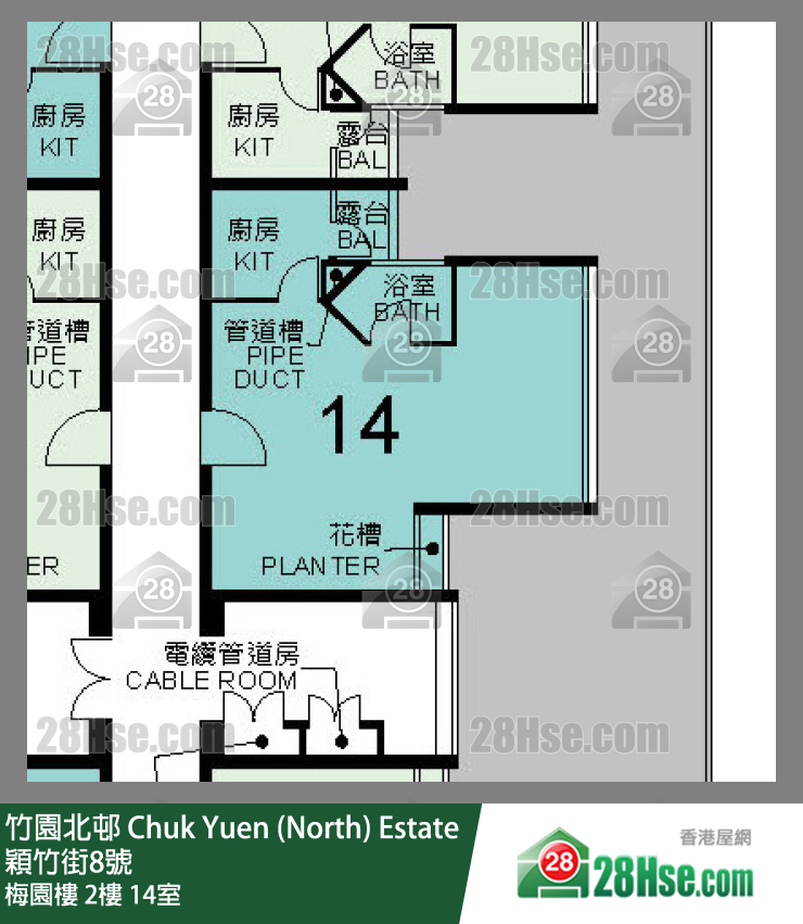 竹園北邨 梅園樓2樓 14室 平面圖