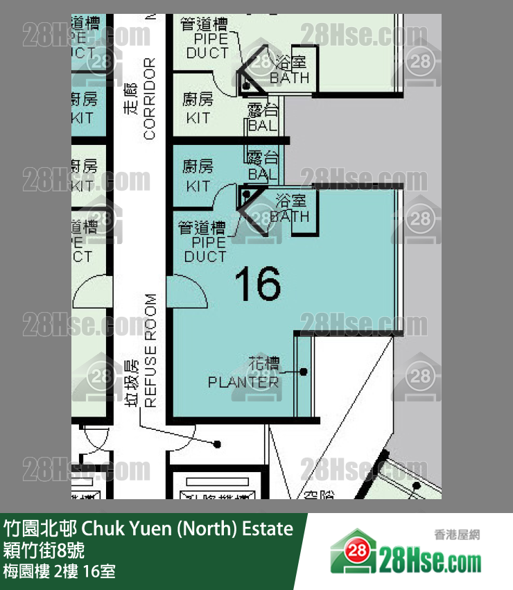 竹園北邨 梅園樓2樓 16室 平面圖