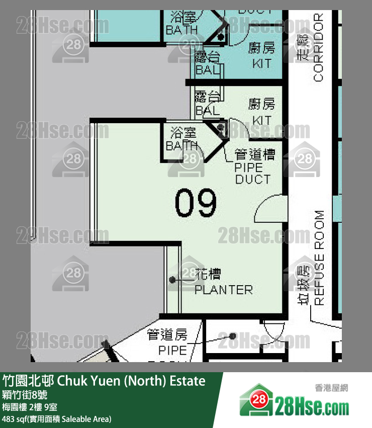 竹園北邨 梅園樓2樓 9室 平面圖