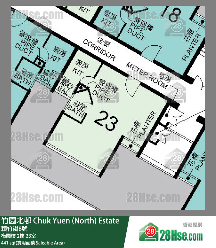 竹園北邨 梅園樓 2樓 23室 平面圖