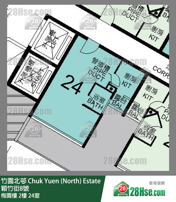竹園北邨 梅園樓2樓 24室 平面圖