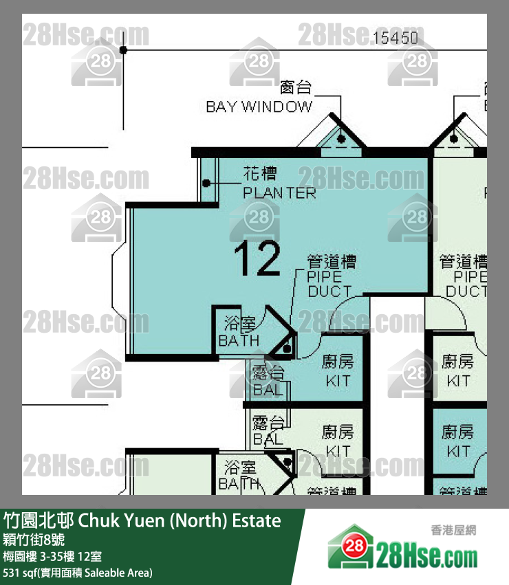 竹園北邨 梅園樓 19樓 12室 平面圖