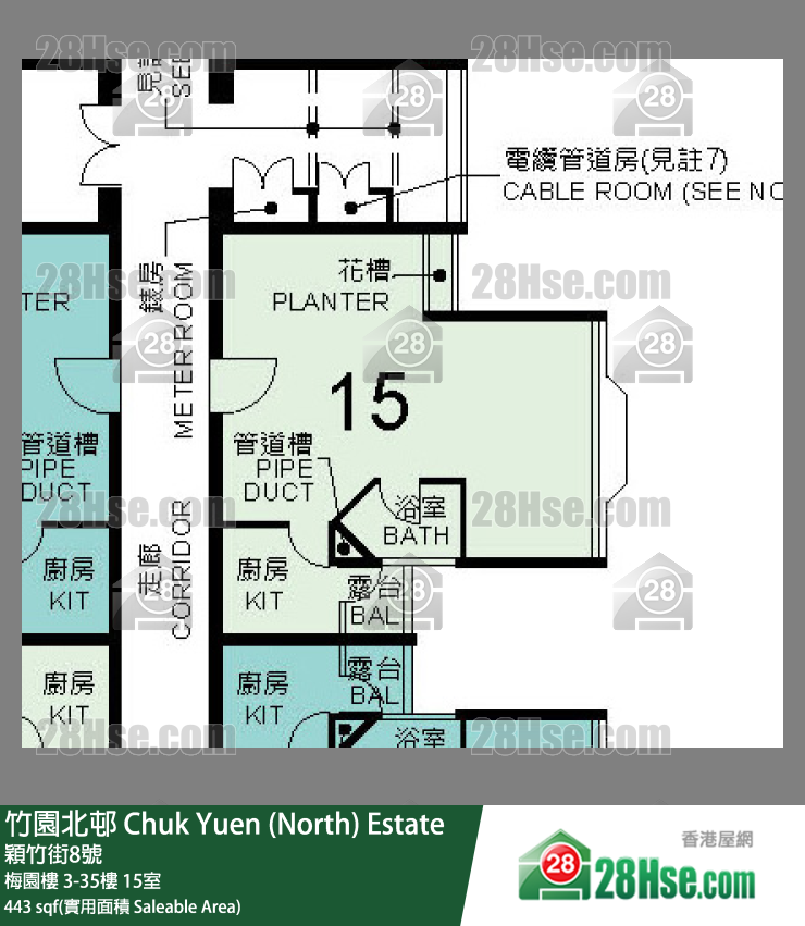 竹園北邨 梅園樓24樓 15室 平面圖