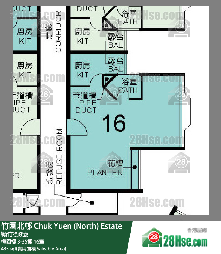 竹園北邨 梅園樓30樓 16室 平面圖