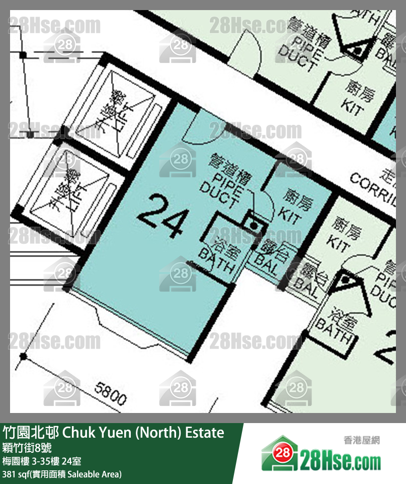 竹園北邨 梅園樓23樓 24室 平面圖