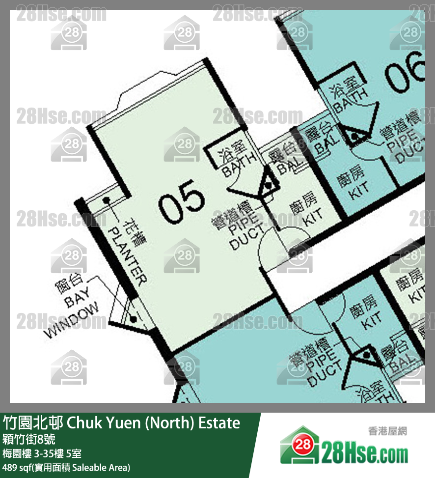竹園北邨 梅園樓18樓 5室 平面圖