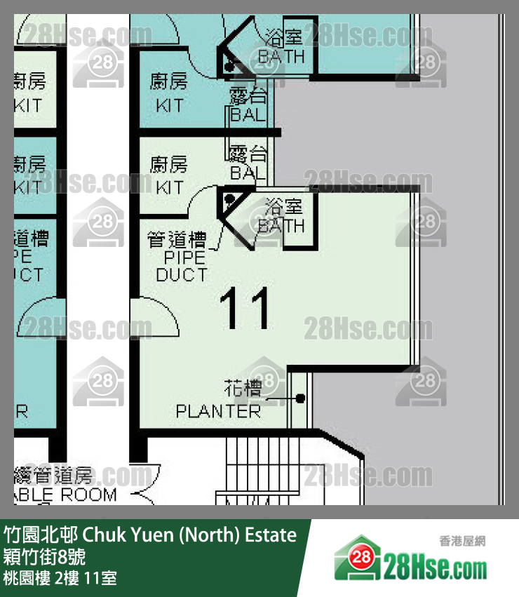 竹園北邨 桃園樓2樓 11室 平面圖