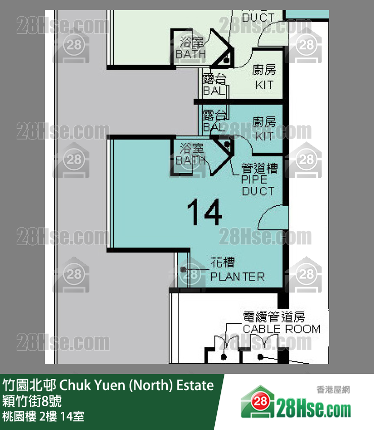 竹园北邨 桃园楼2楼 14室 平面图