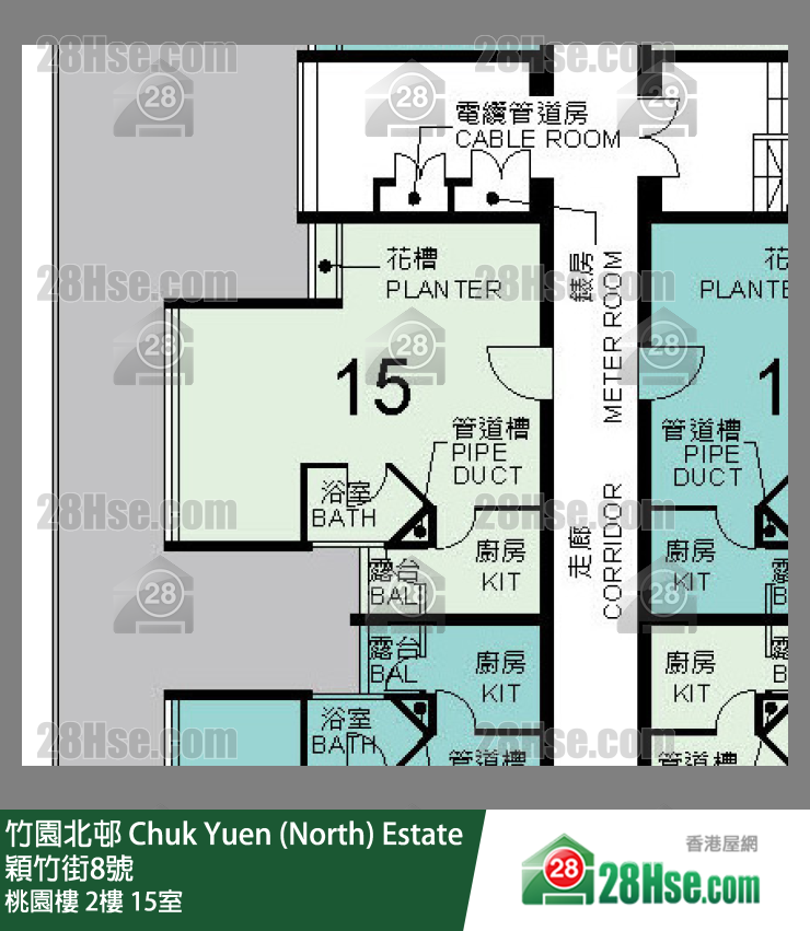 竹園北邨 桃園樓2樓 15室 平面圖