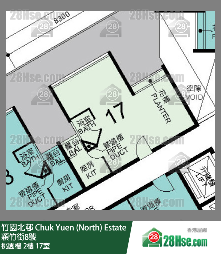 竹園北邨 桃園樓2樓 17室 平面圖
