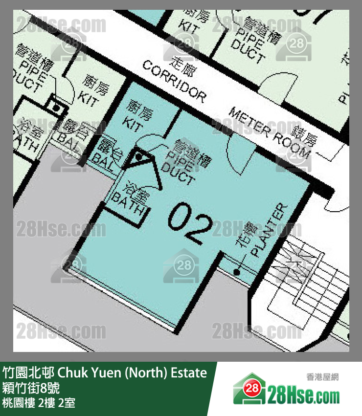 竹園北邨 桃園樓2樓 2室 平面圖