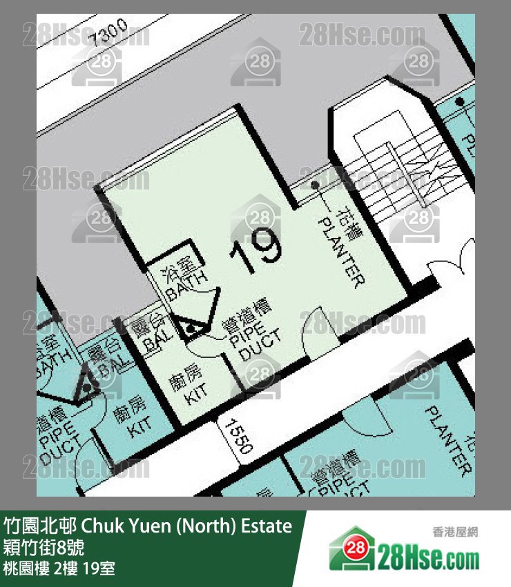竹園北邨 桃園樓2樓 19室 平面圖