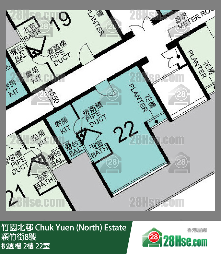 竹園北邨 桃園樓2樓 22室 平面圖