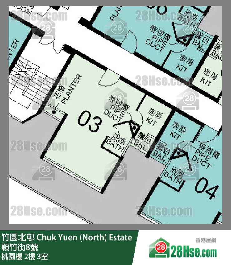 竹園北邨 桃園樓2樓 3室 平面圖