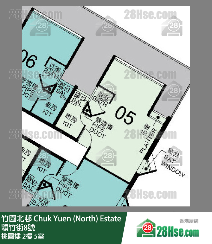 竹園北邨 桃園樓2樓 5室 平面圖