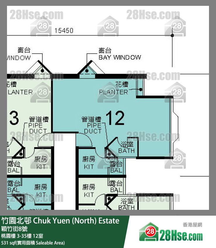 竹園北邨 桃園樓14樓 12室 平面圖