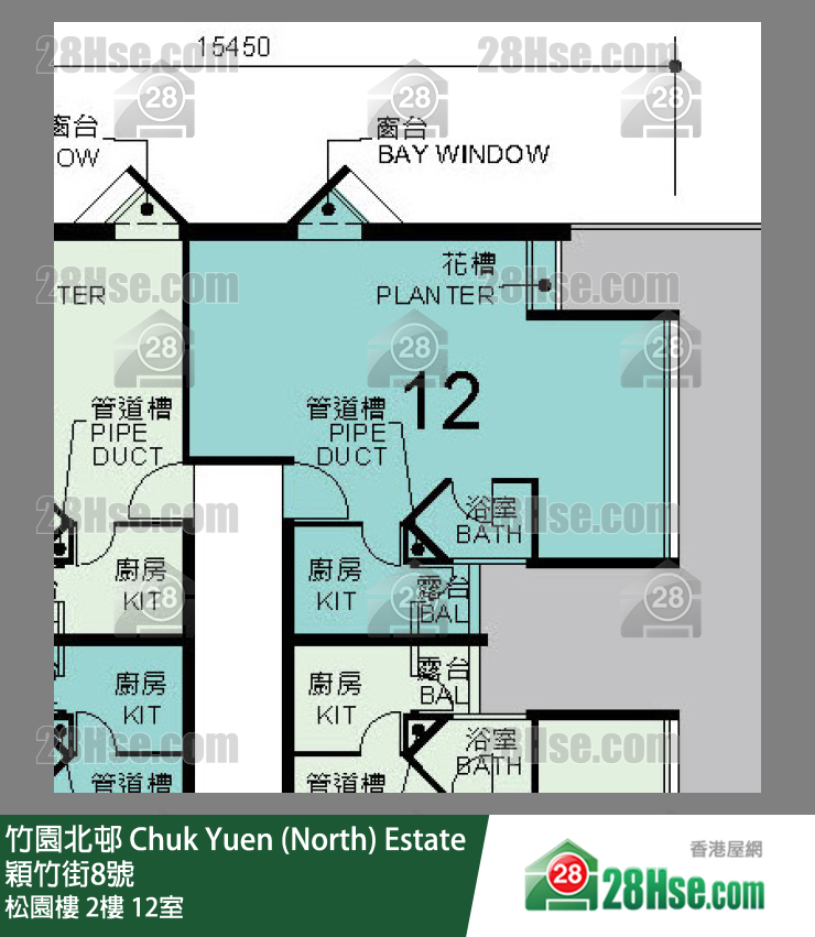竹園北邨 松園樓2樓 12室 平面圖
