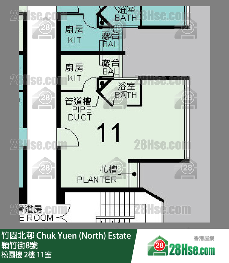 竹園北邨 松園樓2樓 11室 平面圖