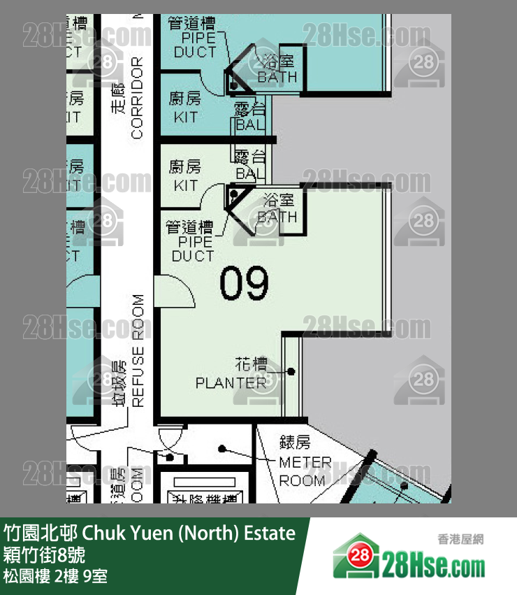 竹園北邨 松園樓2樓 9室 平面圖