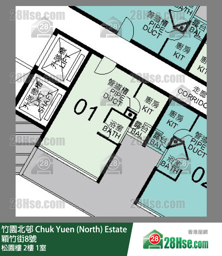 竹園北邨 松園樓2樓 1室 平面圖