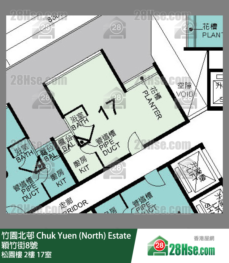 竹園北邨 松園樓2樓 17室 平面圖
