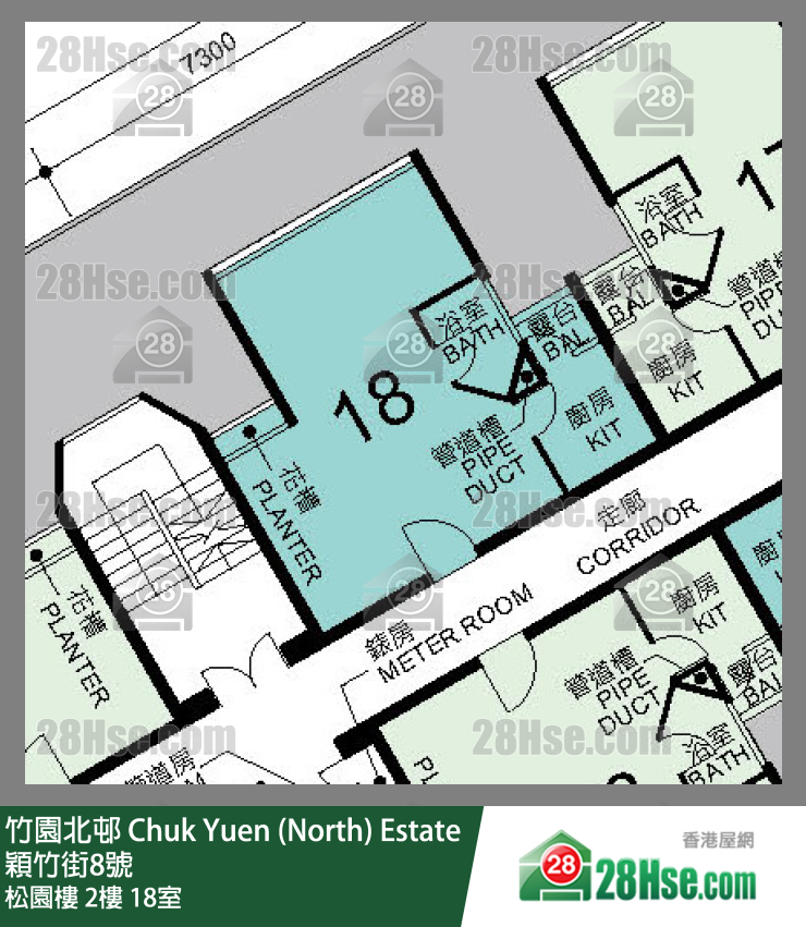 竹園北邨 松園樓2樓 18室 平面圖