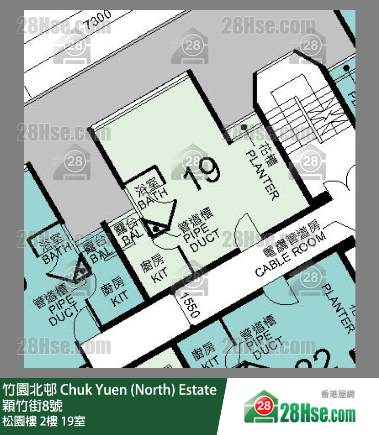竹園北邨 松園樓2樓 19室 平面圖