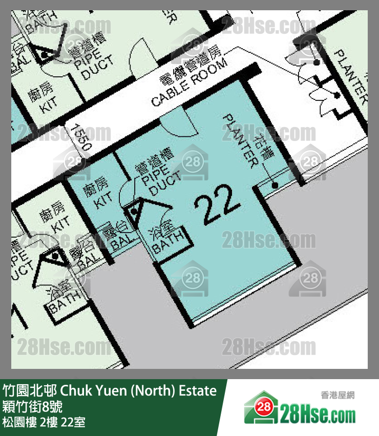 竹園北邨 松園樓2樓 22室 平面圖