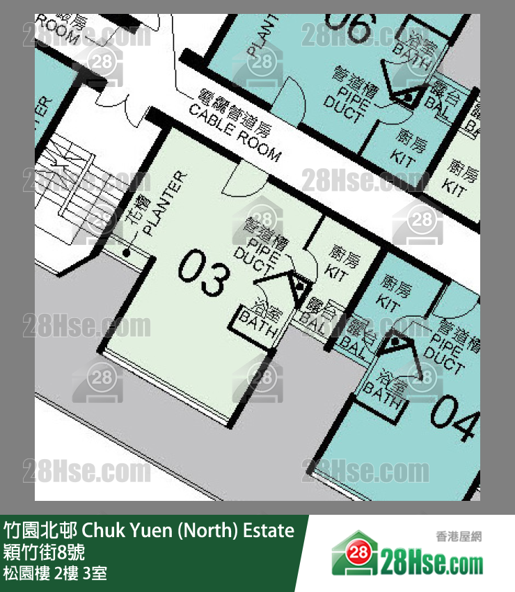 竹園北邨 松園樓2樓 3室 平面圖