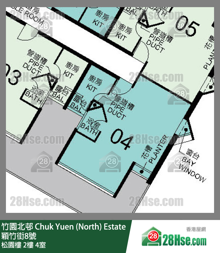 竹園北邨 松園樓2樓 4室 平面圖