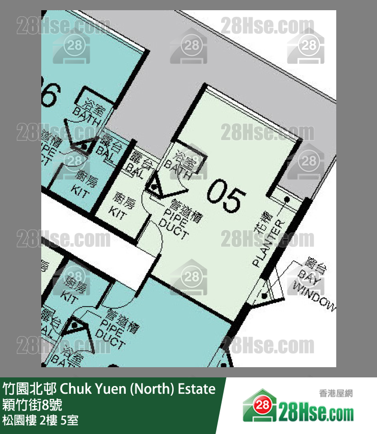 竹園北邨 松園樓2樓 5室 平面圖