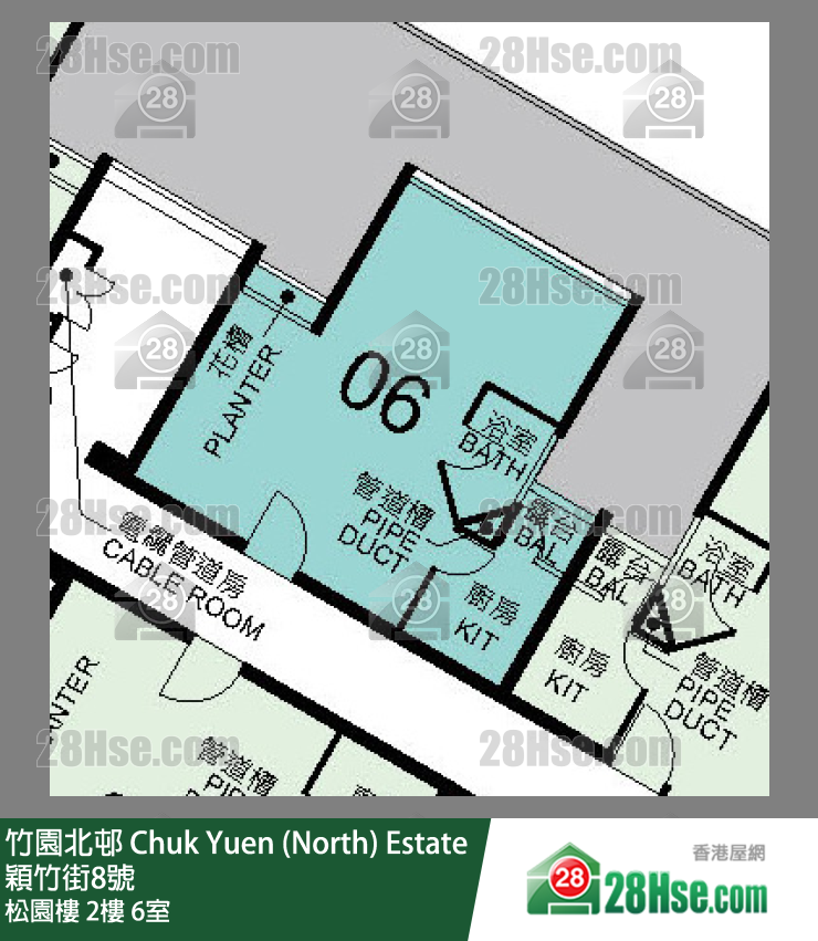 竹園北邨 松園樓2樓 6室 平面圖