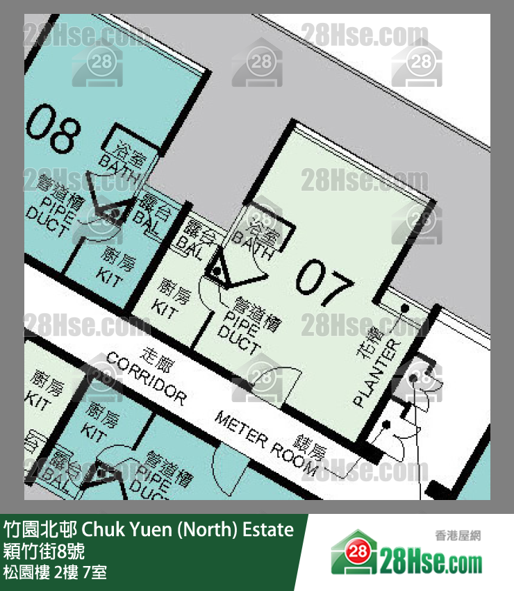 竹園北邨 松園樓2樓 7室 平面圖