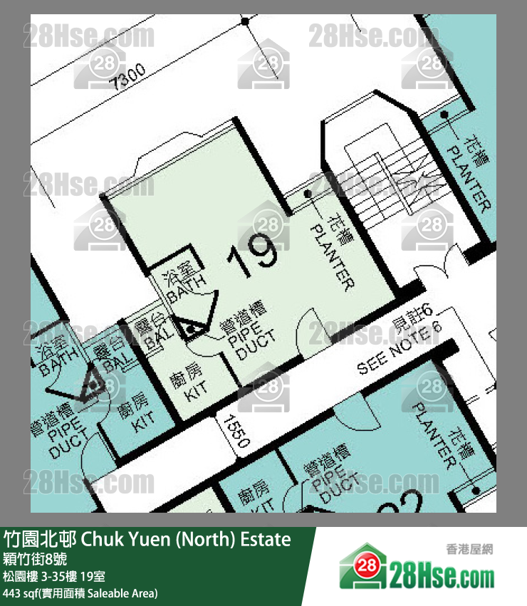 竹園北邨 松園樓3樓 19室 平面圖