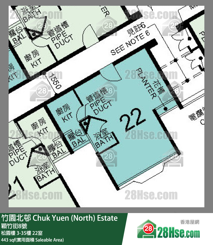 竹園北邨 松園樓 6樓 22室 平面圖