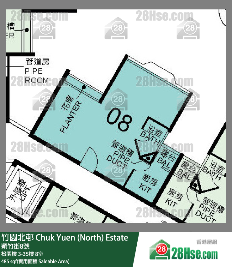 竹園北邨 松園樓 6樓 8室 平面圖