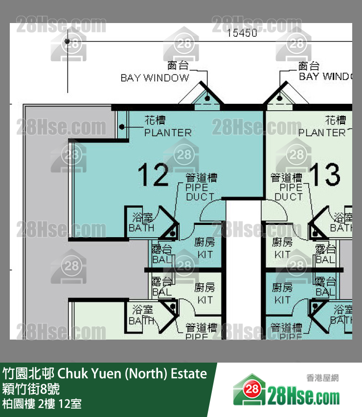 竹園北邨 柏園樓2樓 12室 平面圖