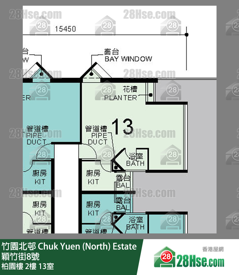 竹園北邨 柏園樓2樓 13室 平面圖