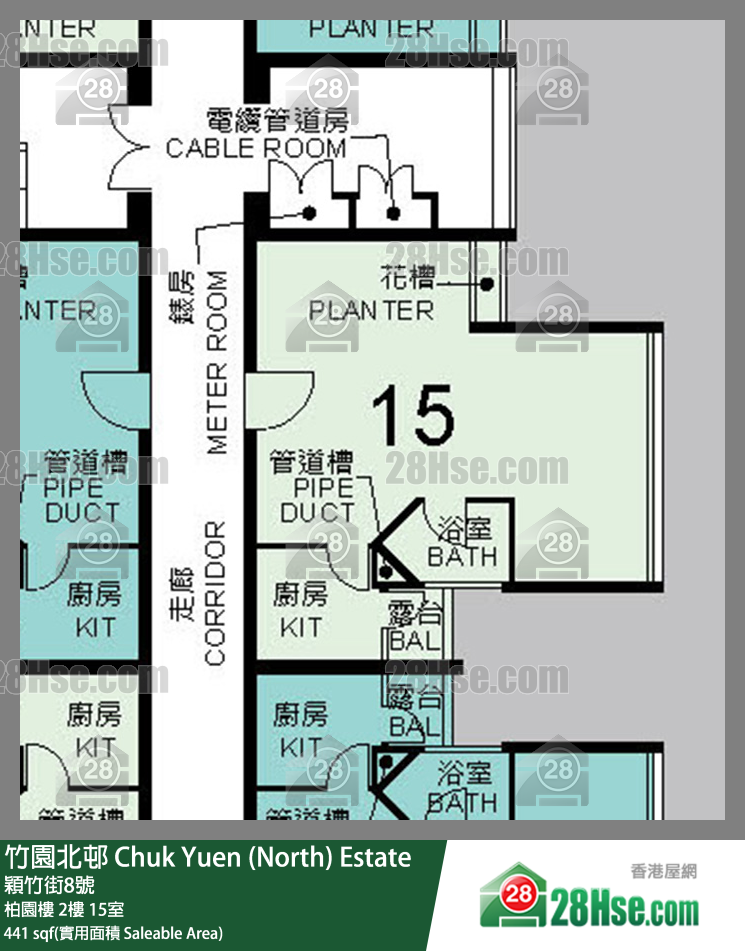 竹園北邨 柏園樓 2樓 15室 平面圖