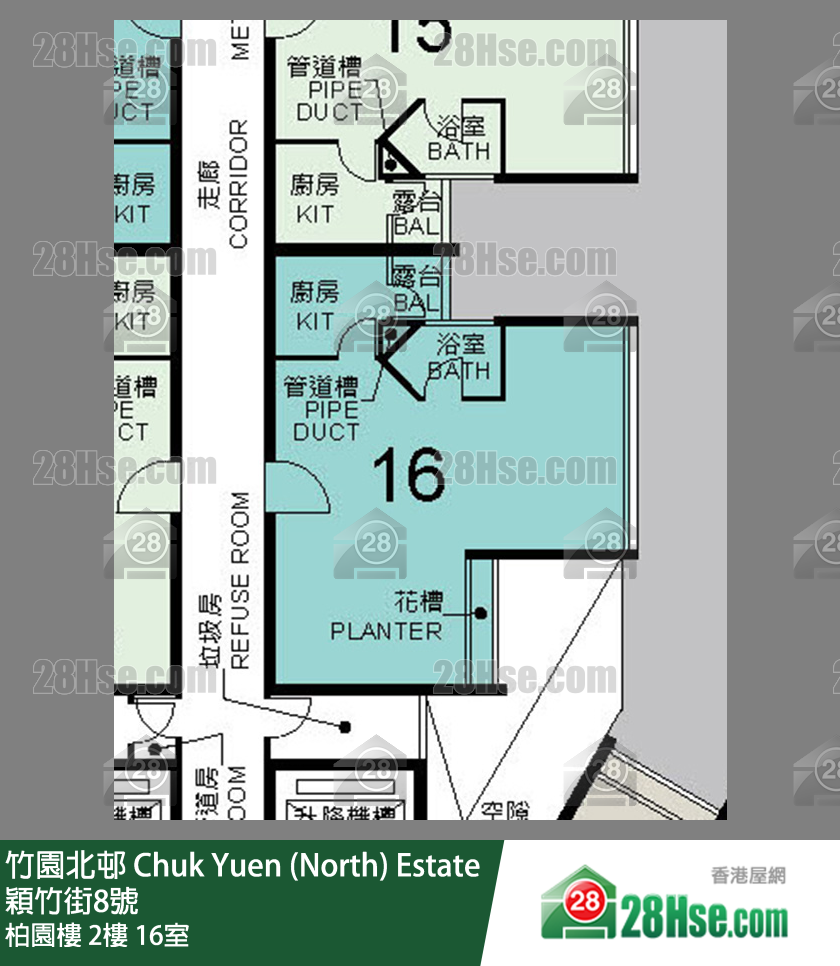 竹園北邨 柏園樓2樓 16室 平面圖